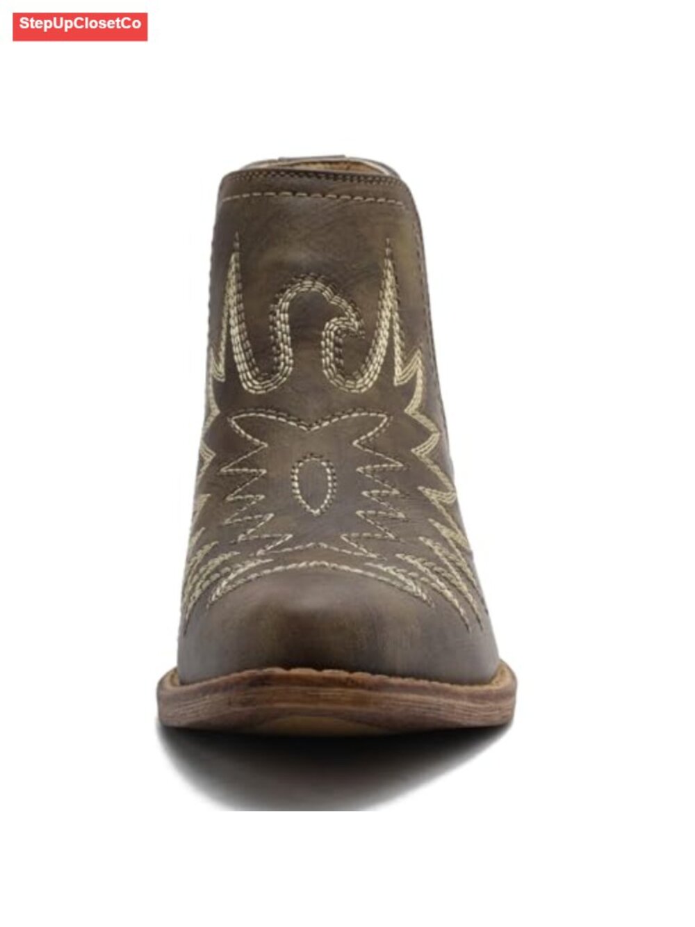 Women's Cowgirl Boots Western Ankle Pull On Faux Leather Low Heel Booties - Picture 4 of 6